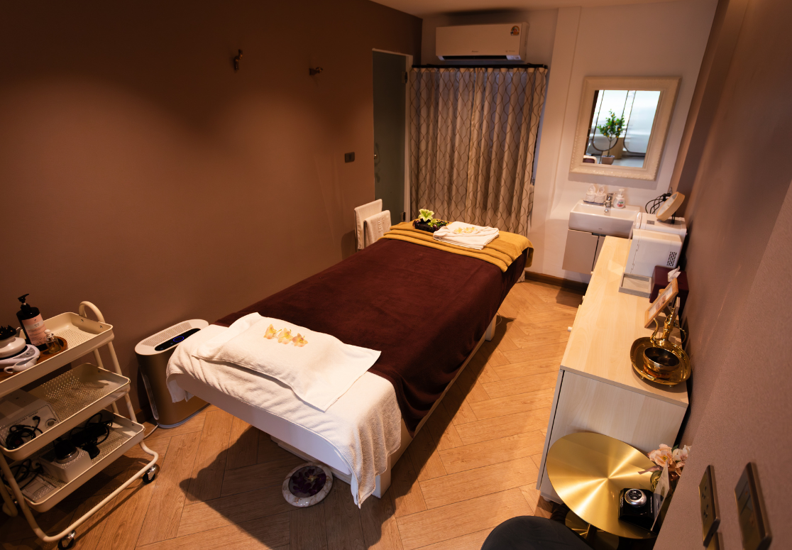 Luxurious and relaxing spa treatment room at Take Care Salon of Beauty