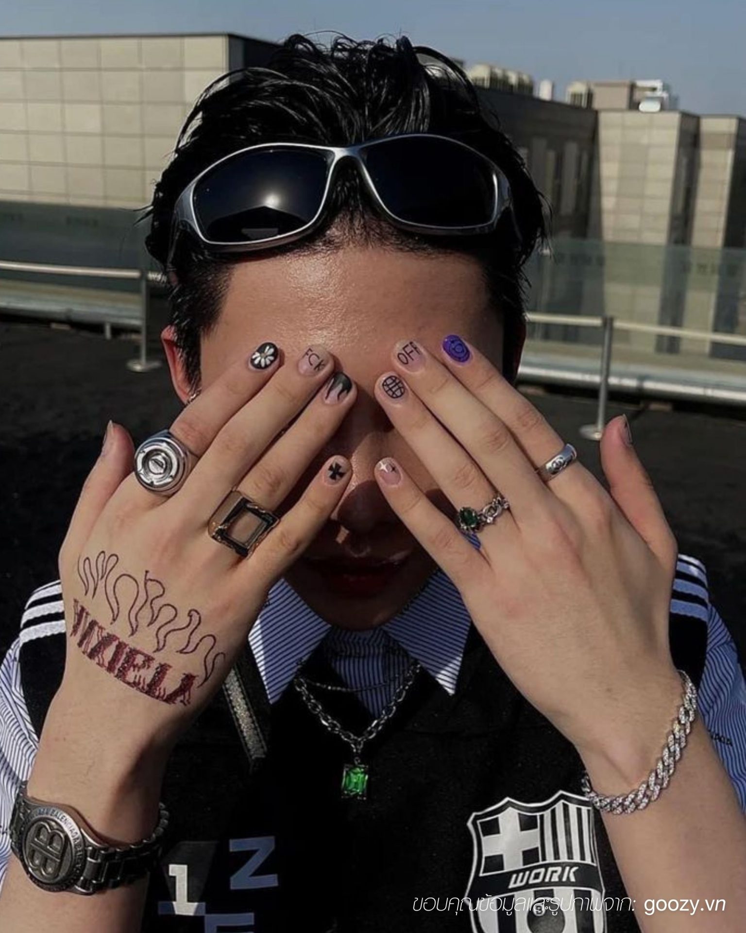Collection of trending street art graphic painted nails for men