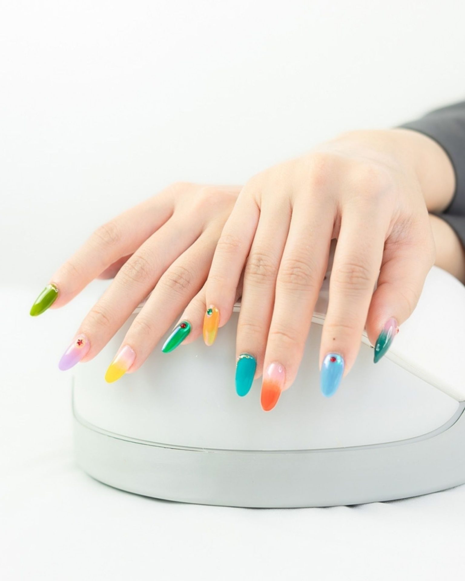 Long nails with bright colorful jelly ombre