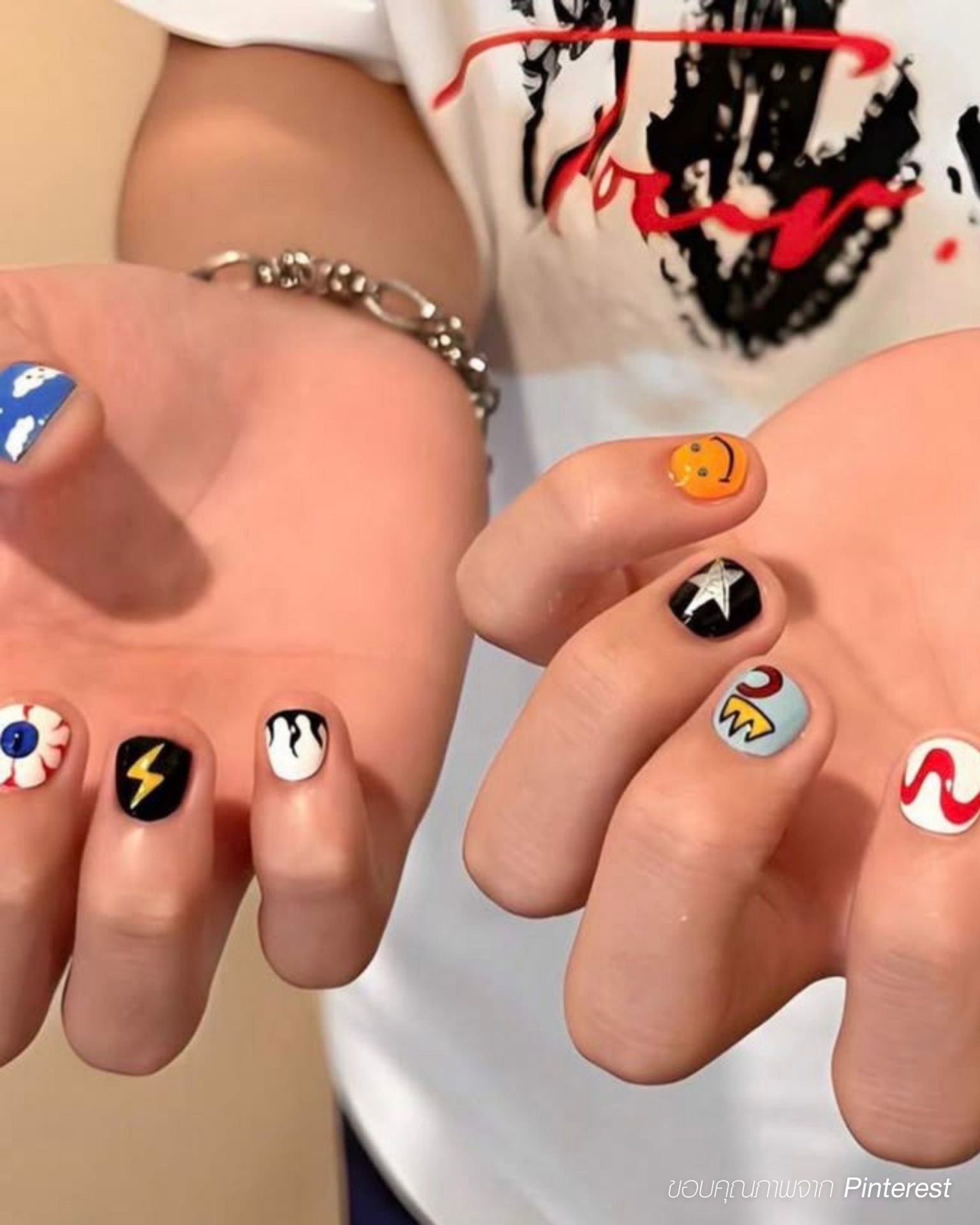Edgy graphic men's nail trends with cool finger art