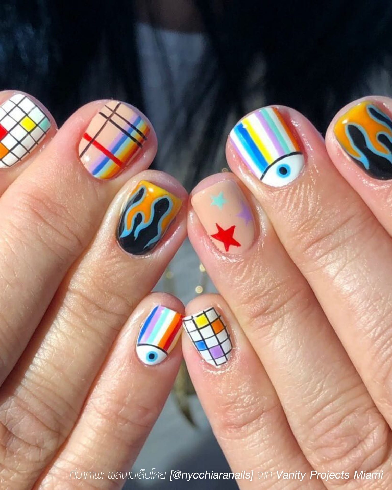 Modern artistic colorful graphic nail trend for men
