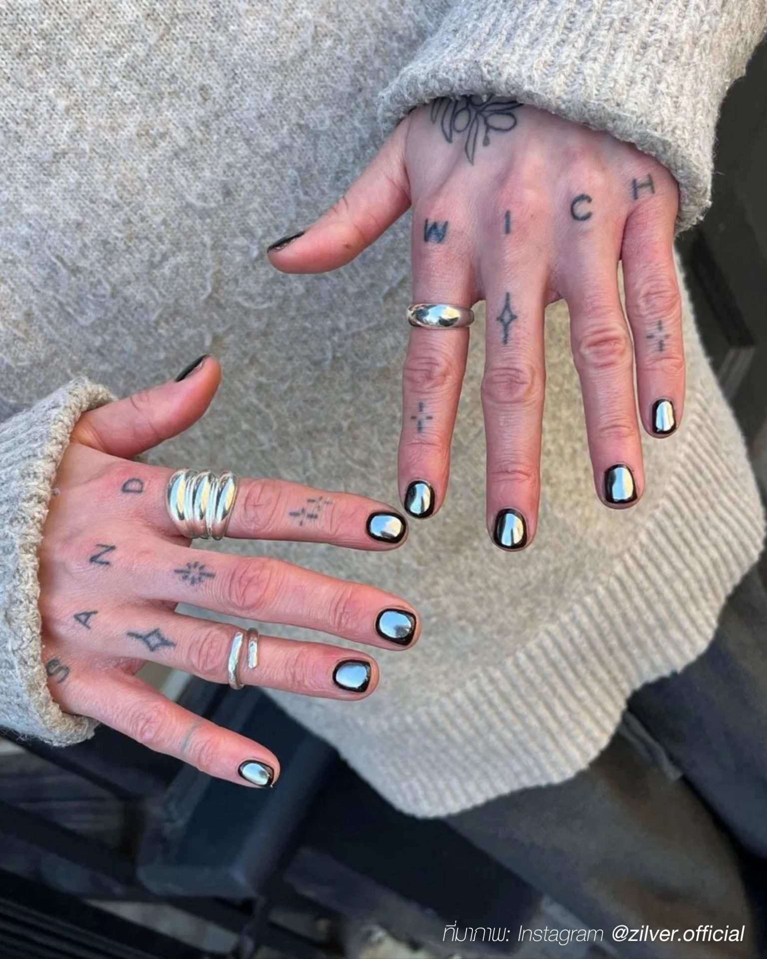 Shiny metallic silver men's nail trend for accessory lovers
