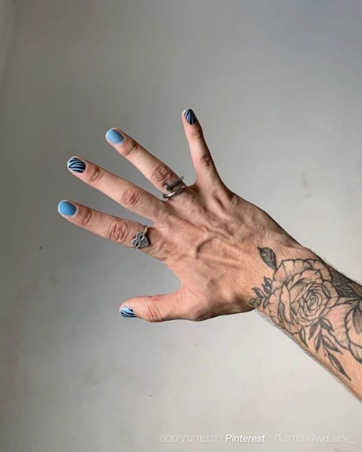 Chic blue graphics on natural bare nails for men