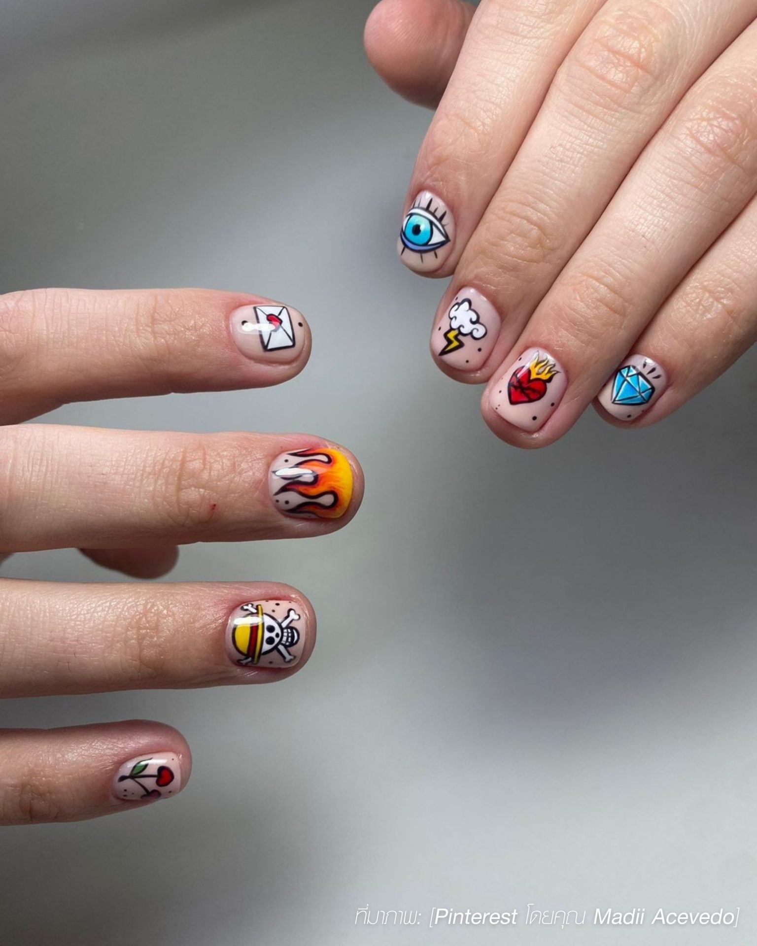 Artwork style men's nails with cool graphic icons