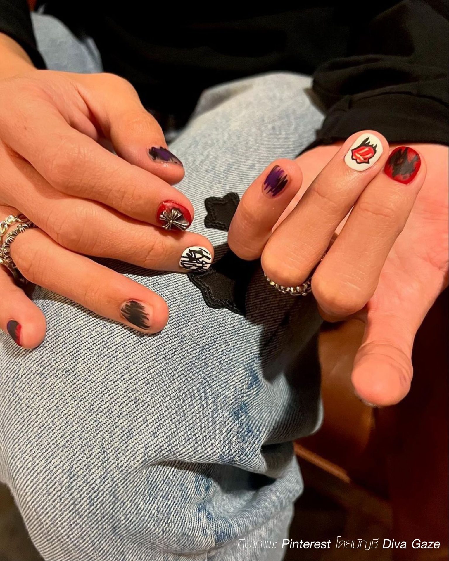 Dark cool men's look with black and red graphics and metal hardware