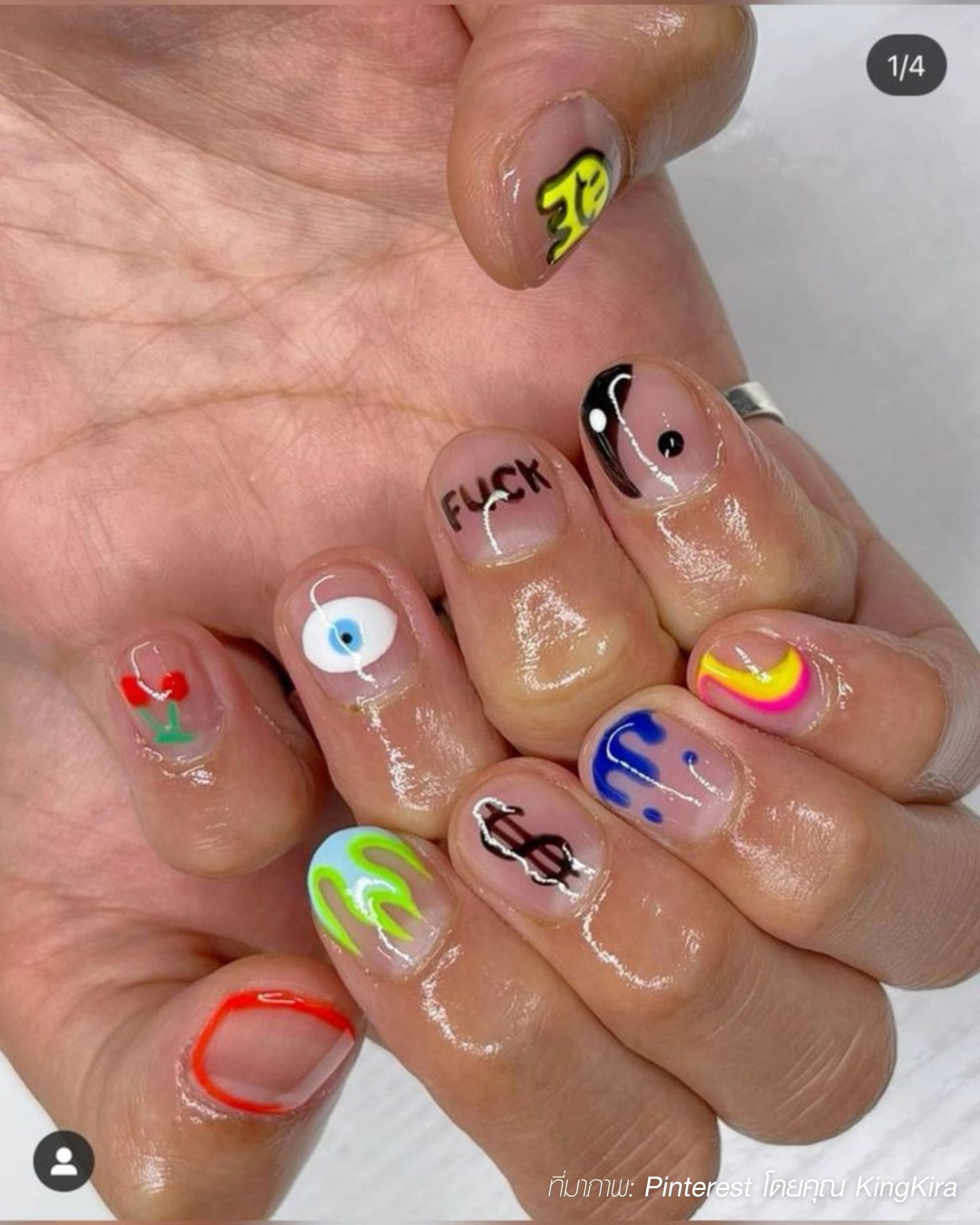 Brightly colored graphic painted fashion nails for men