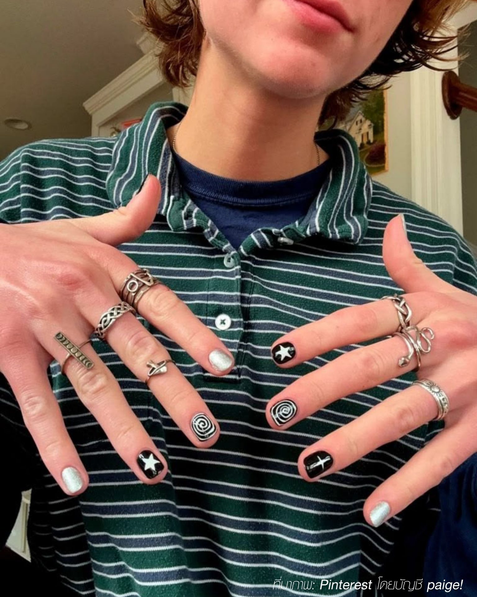 Cool streetwear men's nail fashion with swirl stars and graphics