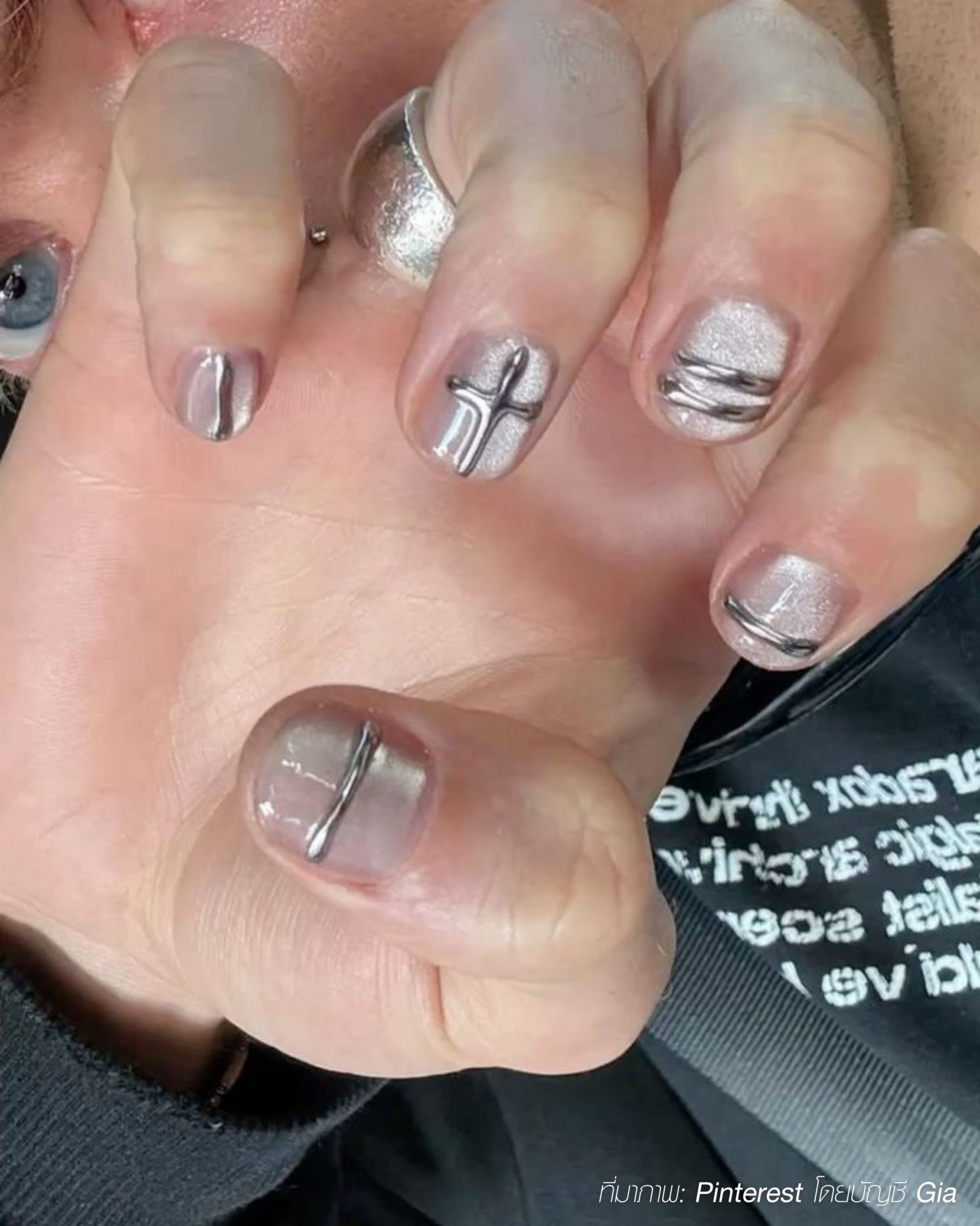Cool men's metallic nail ideas with cross symbols