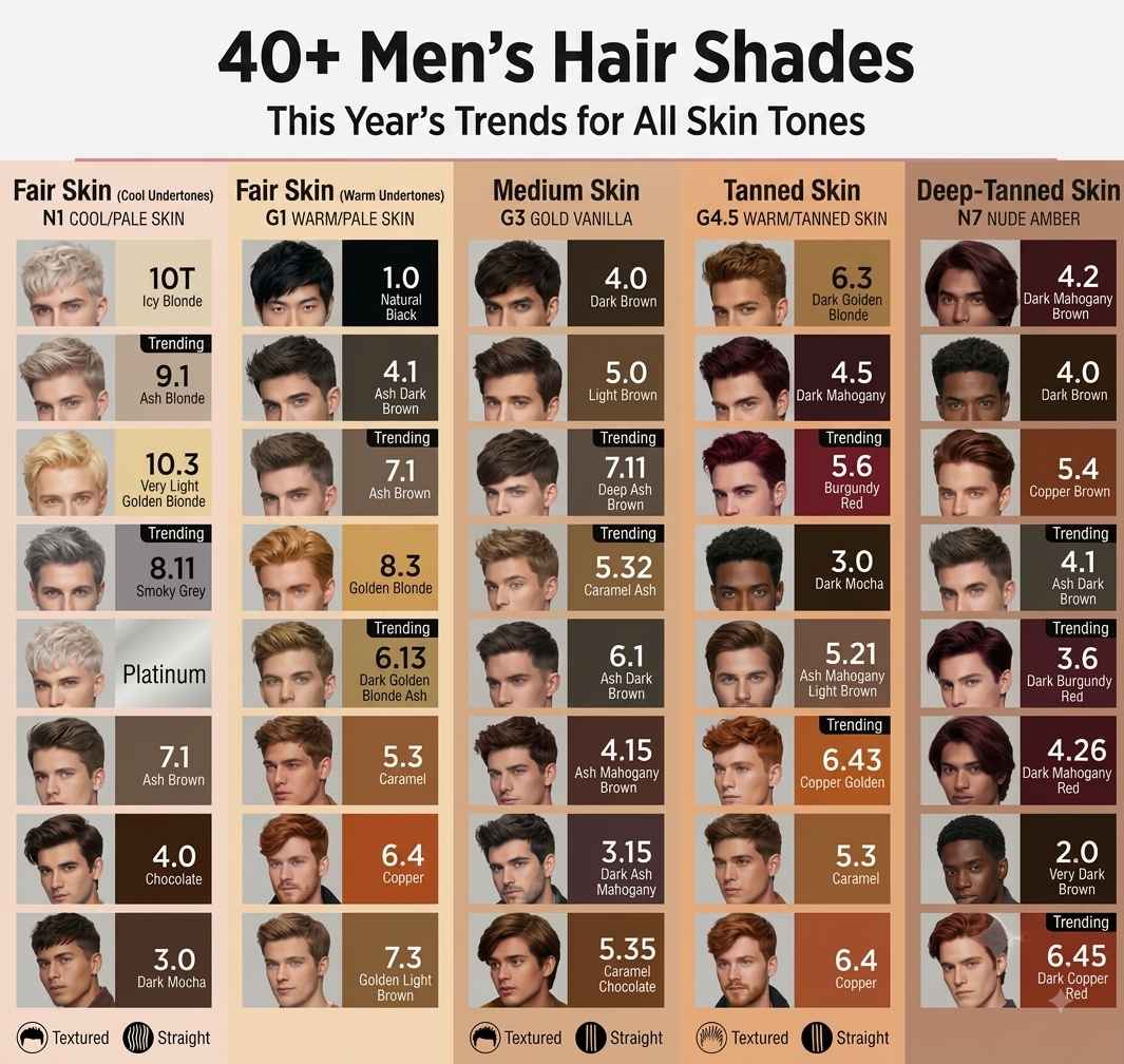 40 trending men's hair color shades for every skin tone in 2026