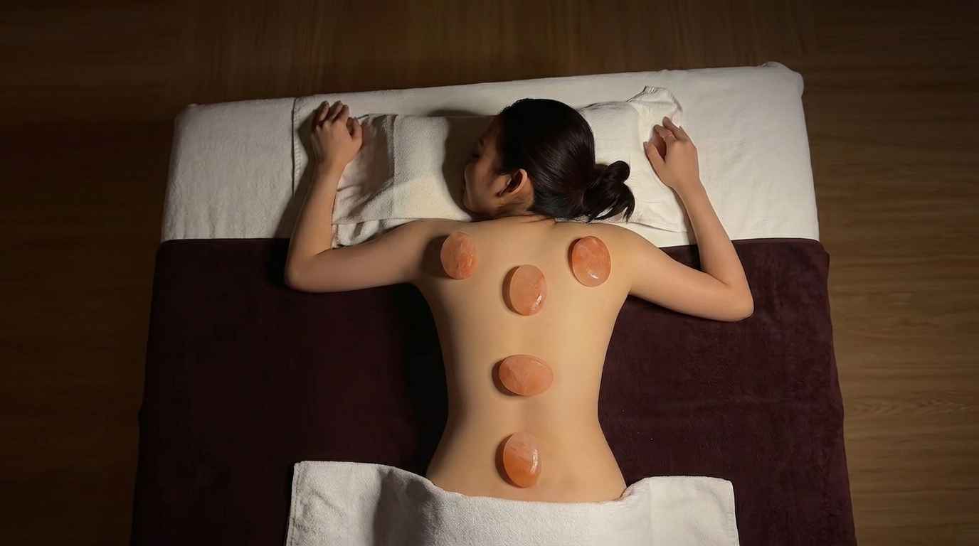 Full back Himalayan hot stone massage treatment in a relaxing Bangkok spa