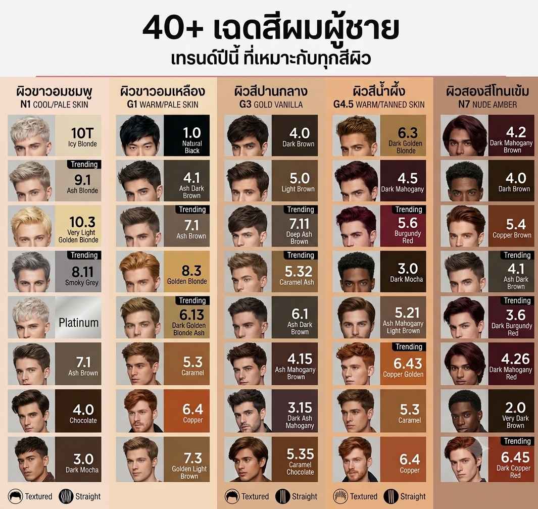 รวม 40 เฉดสีผมผู้ชาย เทรนด์ปีนี้สำหรับทุกสีผิว